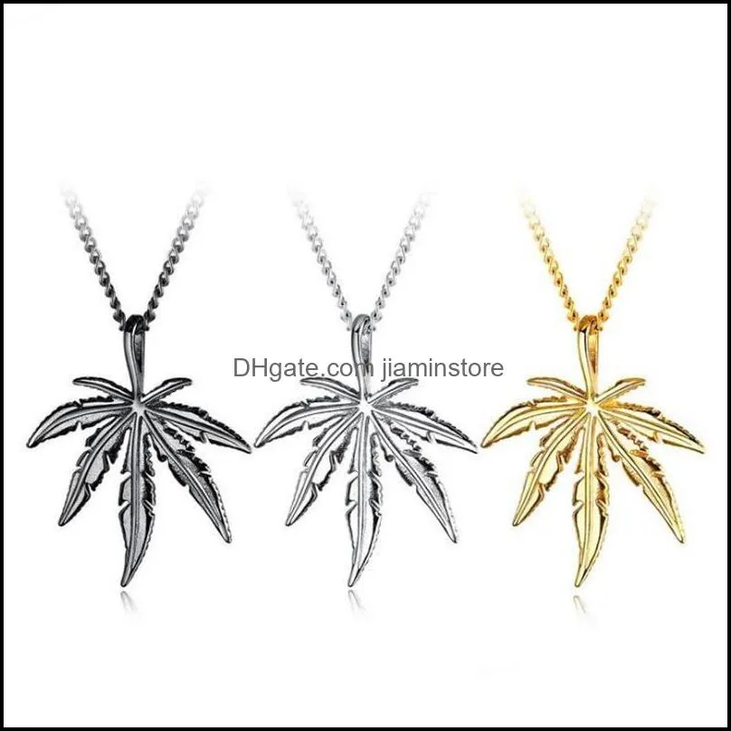 fashion man maple leaf necklace titanium steel hemp pendant glittery charm chain gift hip hop jewelry accessories