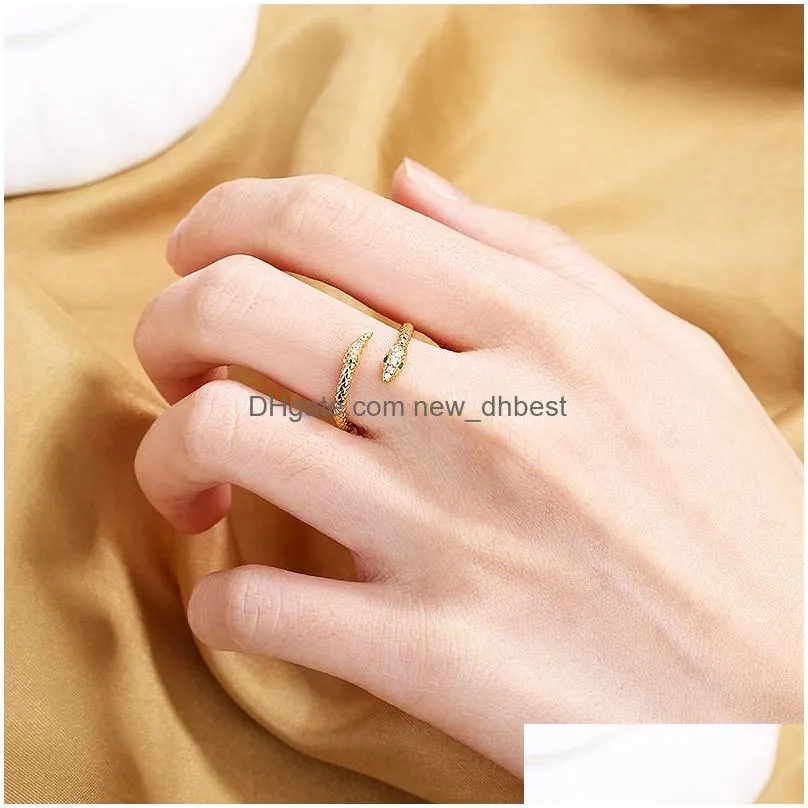 fashion jewelry copper gold plated snake ring for women zircon snakes opening rings