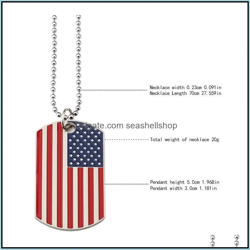hip hop american national flag pendant necklaces men s square usa military card charm bead chain for women rapper fashion jewelry