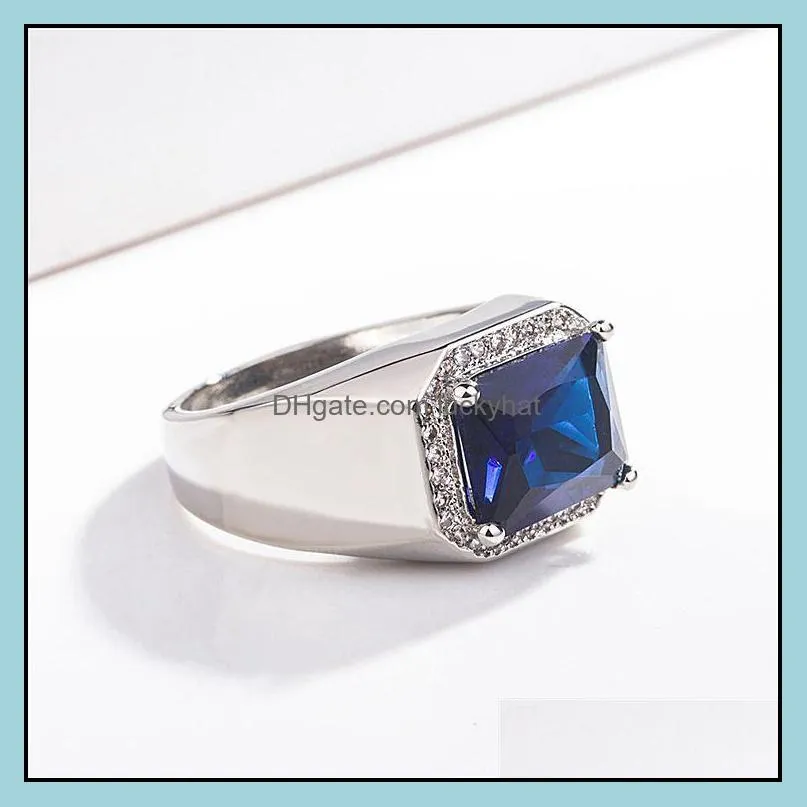 retro handmade ring for men vintage blue green zircon rings punk trendy jewelry for gift