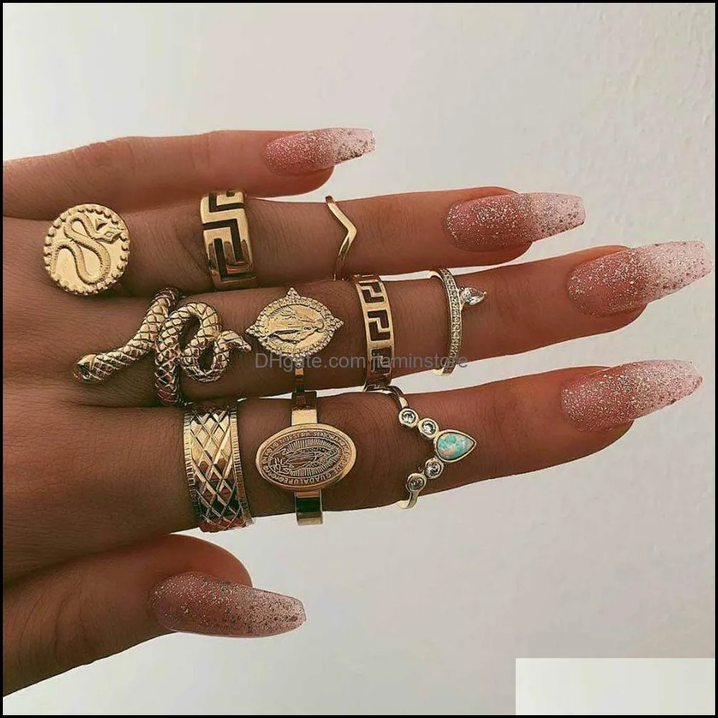 bohemian midi knuckle finger rings set for women vintage turtle elephant lotus moon crystal wedding gold silver rings boho jewelry