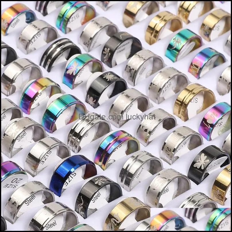 bulk fashion multicolor stainless steel band rings for women men mix different style party jewelry gifts in wholesale