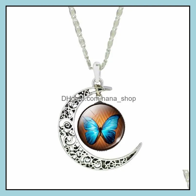 necklaces pendants silver fashion moon butterfly pendant necklaces for women cabochon glass necklace nanashop