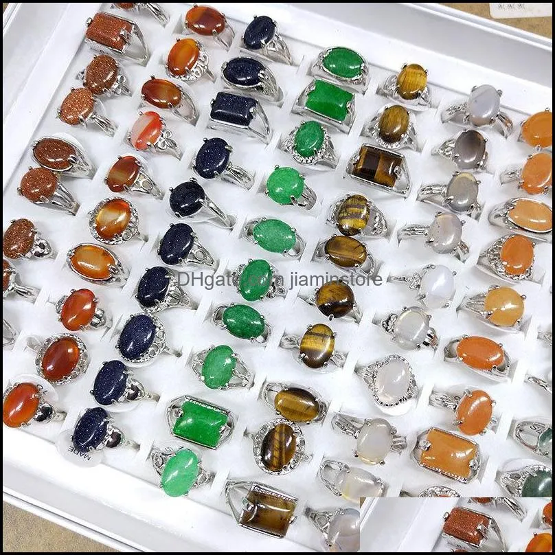 mix size natural stone solitaire rings for women 10 colors different shapes tiger eye stone ring girls fashion jewelry gift