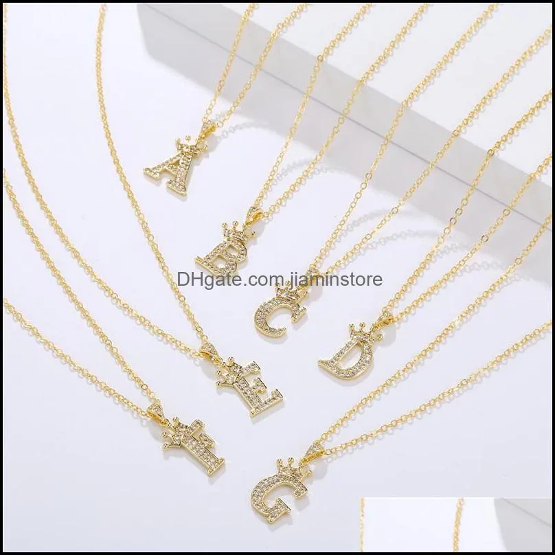 fashion necklaces copper zircon az crown alphabet pendant chain necklace punk hiphop style woman man initial name jewelry