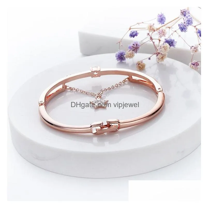 europe fashion jewelry crystal rhinstone heart star dangle bangle bracelet womens bracelets