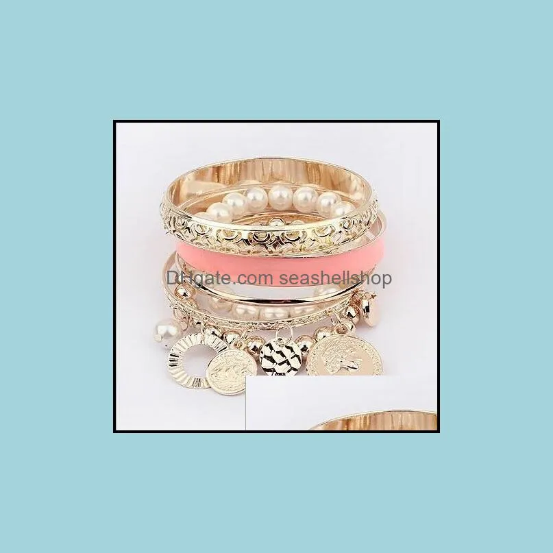 fashion hollow multilayer joker charm bracelets metal coin pearl beads bracelets women fashion bracelets jewelry casual accessories
