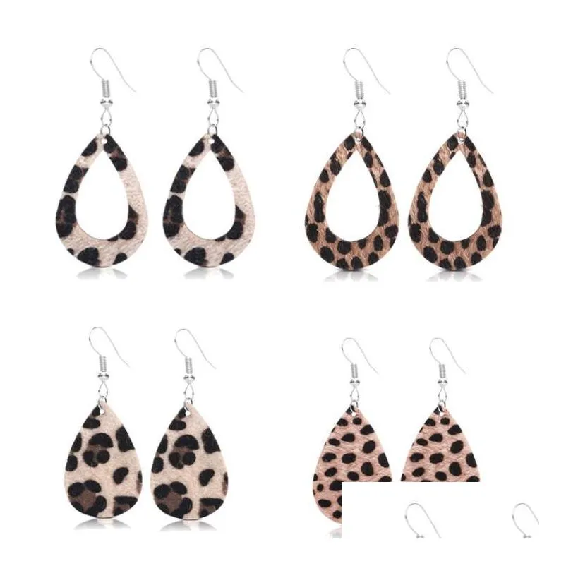 fashion jewelry horsehair faux leather leopard earrings waterdrop faux leather dangle earrings