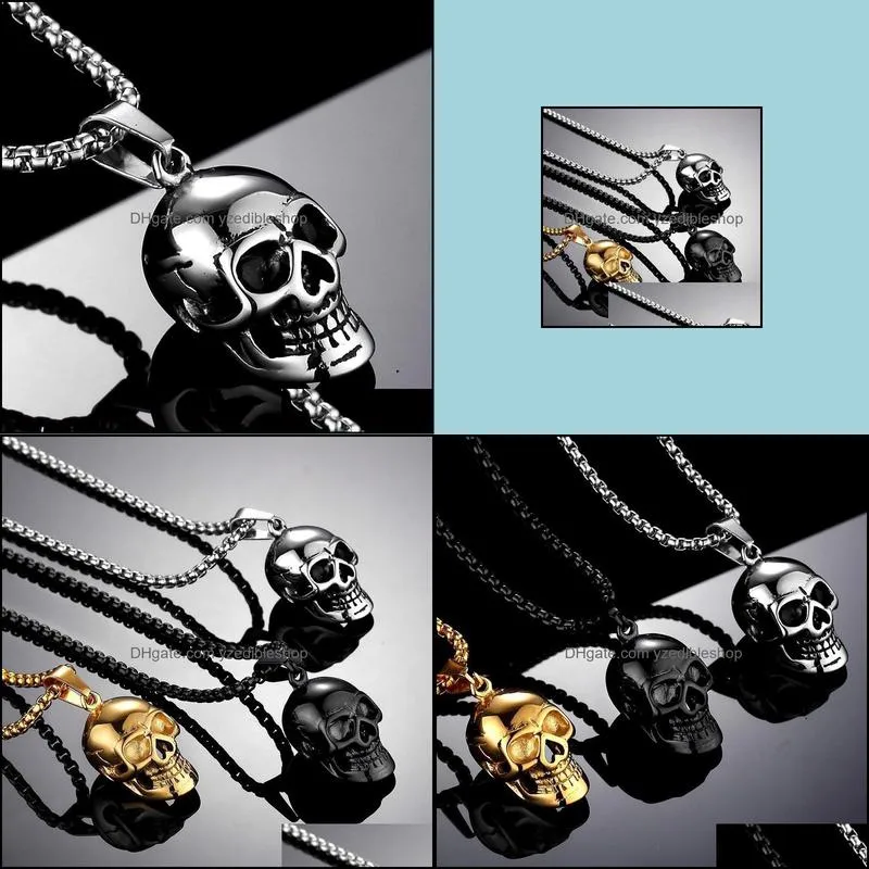 skull necklaces stainless steel jewelry gothic accessories chain mens locket festival halloween gift skull titanium steel yzedibleshop