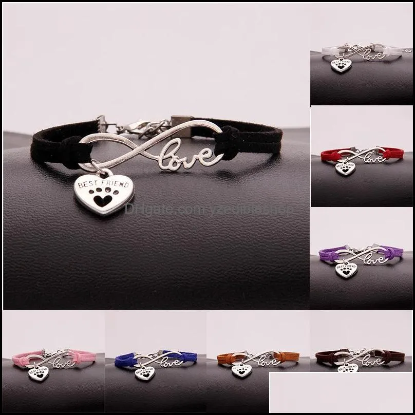 bff friend infinity bracelets for women men dog claw heart letter charm velvet wrap bangle girl boy friendship fashion jewelry