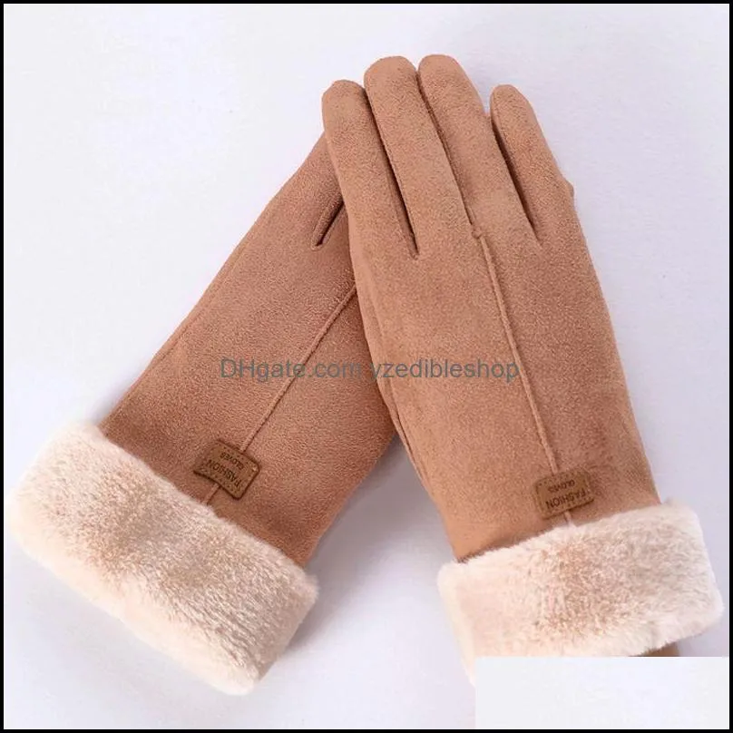 women gloves winter touch screen female suede fuzzy warm full finger gloves lady for outdoor sport driving