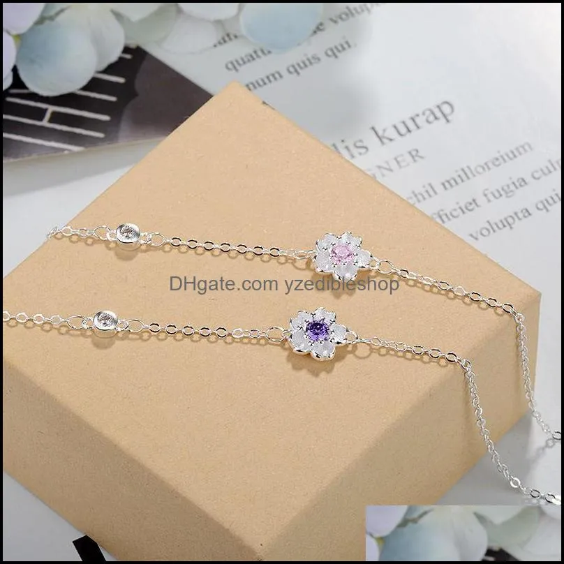 fashion romantic silver color cherry blossoms flower jewelry sets pendant cute bridal wedding gift
