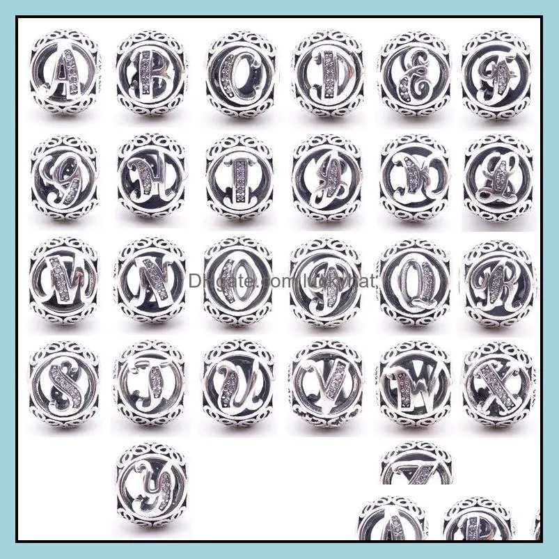 authentic 925 sterling silver 26 letters beads crystal big hole loose alphabet beads charms for bracelets jewelry making craft