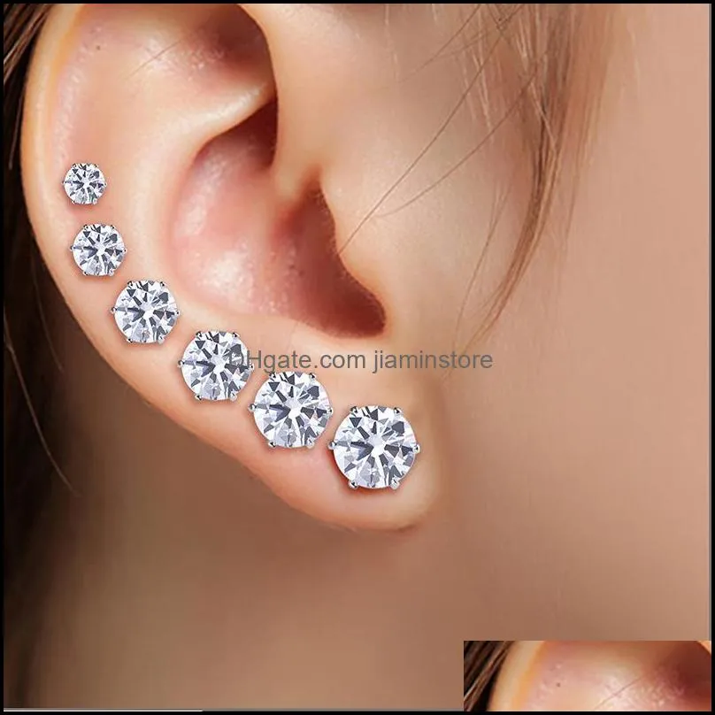 38mm 6 pairs/set korean cz stud earrings set for women fashion bling cubic zirconia stone earring female 2021 bride wedding jewelry