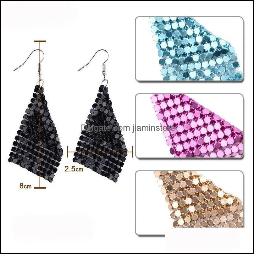sequins geometry tassel charm earring for women metal mesh chain shiny dangle hook bohemia statement pendant earrings jewelry gift
