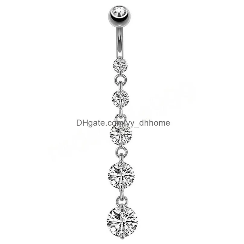 long dangled zircon stainless steel navel piercing flower pendant belly button rings belly piercing body jewelry women