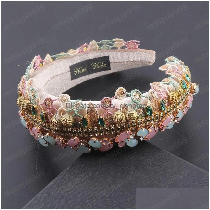 vintage luxury full colorful crystal headbands bohemia beads hairbands rhinestone hair accessories