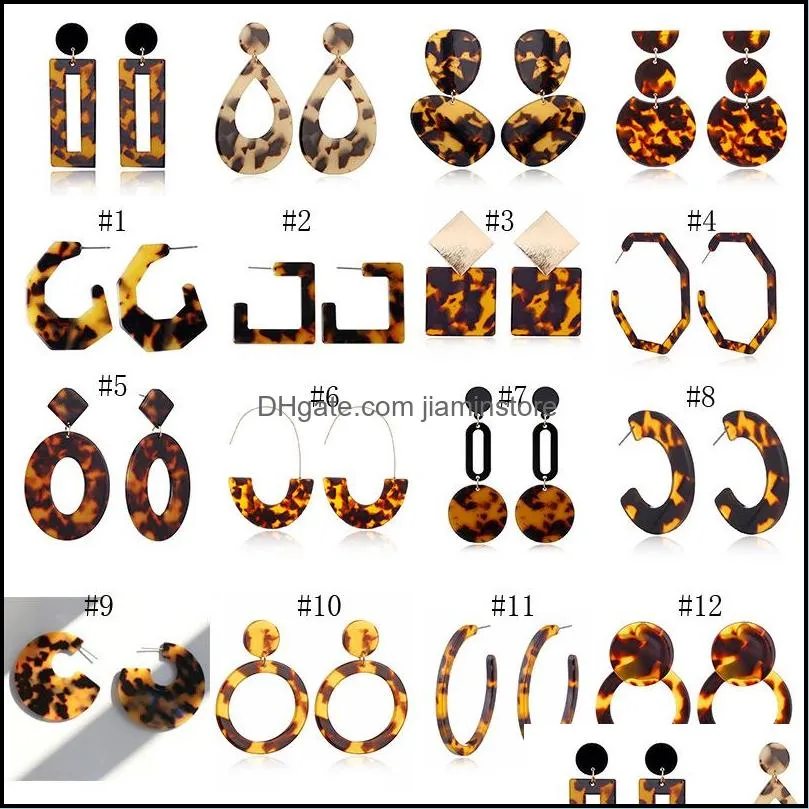  leopard print acrylic dangle earrings acetic acid sheet geometric circle square long drop earrings for women fashion jewelry