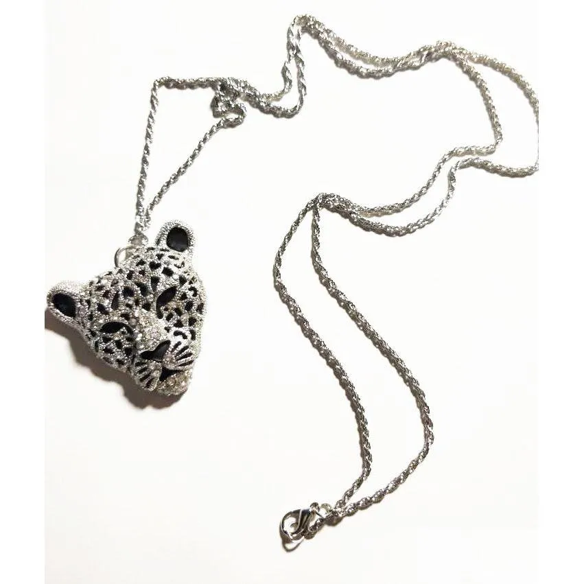 fashion jewelry leopard head pendant necklace rhinstone leopards sweater necklaces