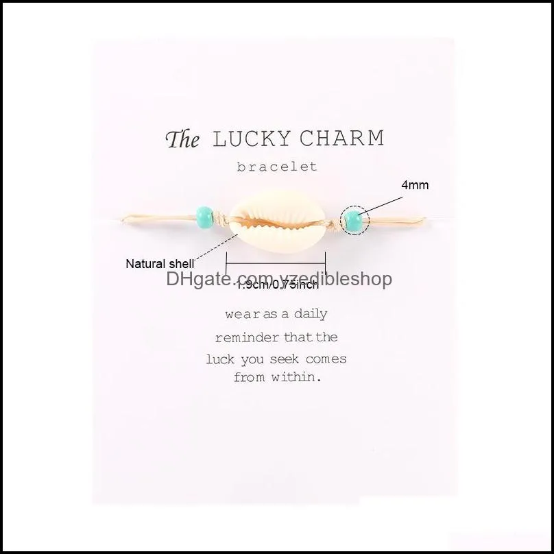  natural shell bracelet with lucky card beach seashell charm colorful string rope chains adjustable bangle for women men fashion