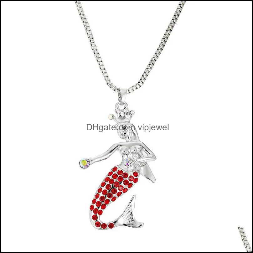 mermaid pendants necklaces for women fashion long chains necklaces enamel crystal necklace beautiful mermaid necklace vipjewel