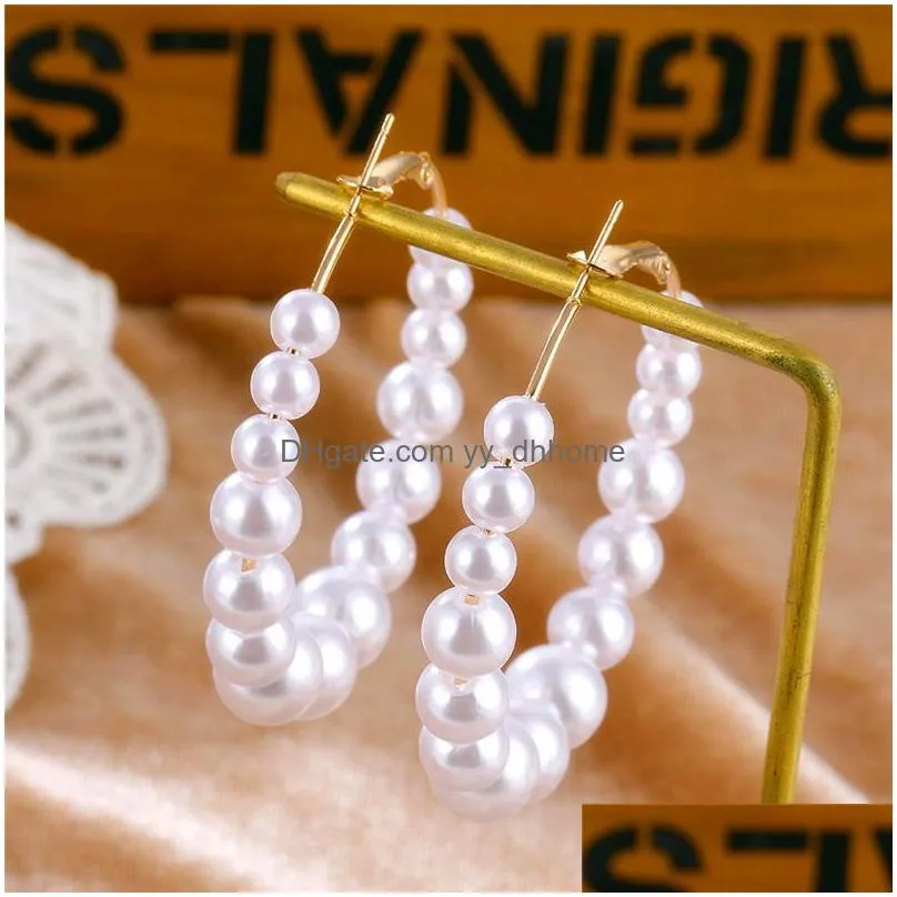 bohemian white imitation pearl hoop earrings for women gold big circle earrings korean jewelry brincos statement earrings bijoux