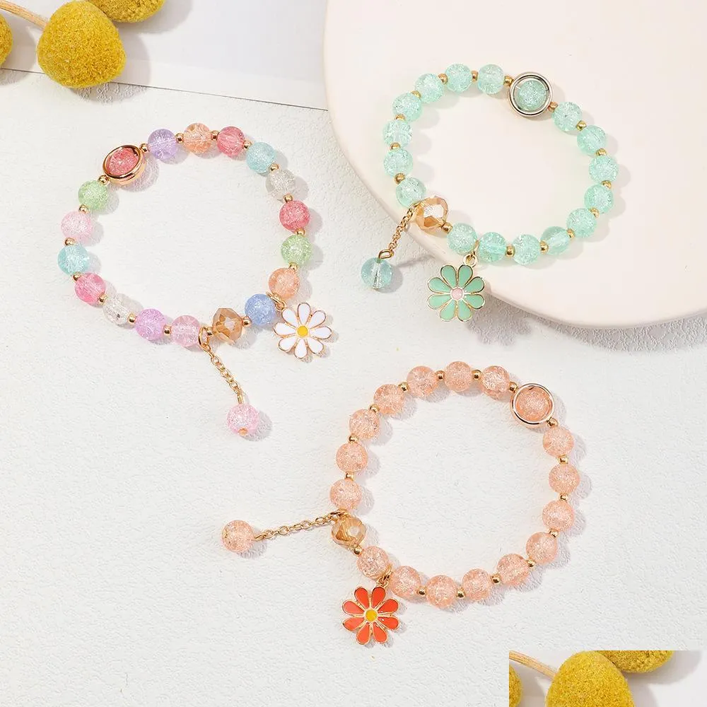 fashion jewelry strands colorful crystal resin beaded bracelet flower pendant beads elastic bracelets