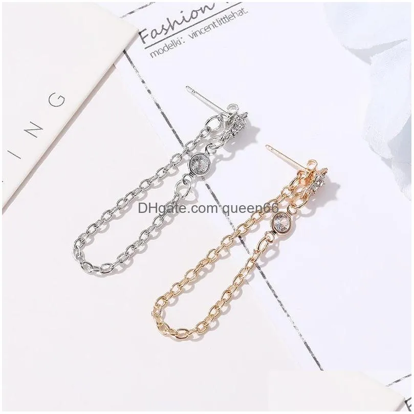 fashion jewelry single piece punk chain earring rhinstone star tassel earrings