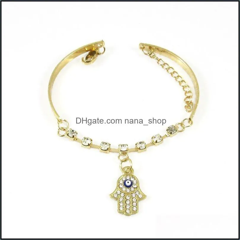 charms bracelets bangles stunning gold simple jewelry crystal rhinestone evil eye hamsa bracelet nanashop