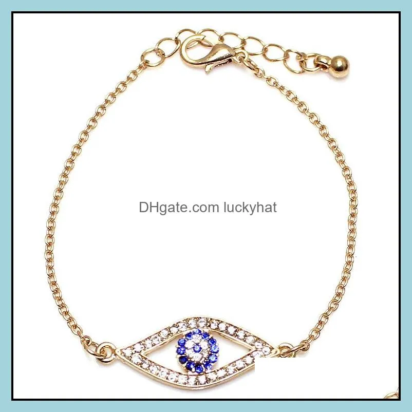 trendy turkish gold evil eye bracelet pave sliver color chain bracelets adjustable female party jewelry