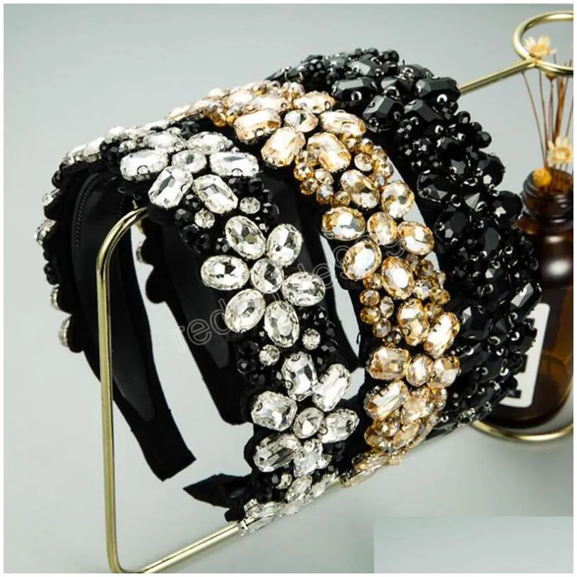 fashion women hairband wide side headband flower rhinestone headwear adult luxurious hair accessories