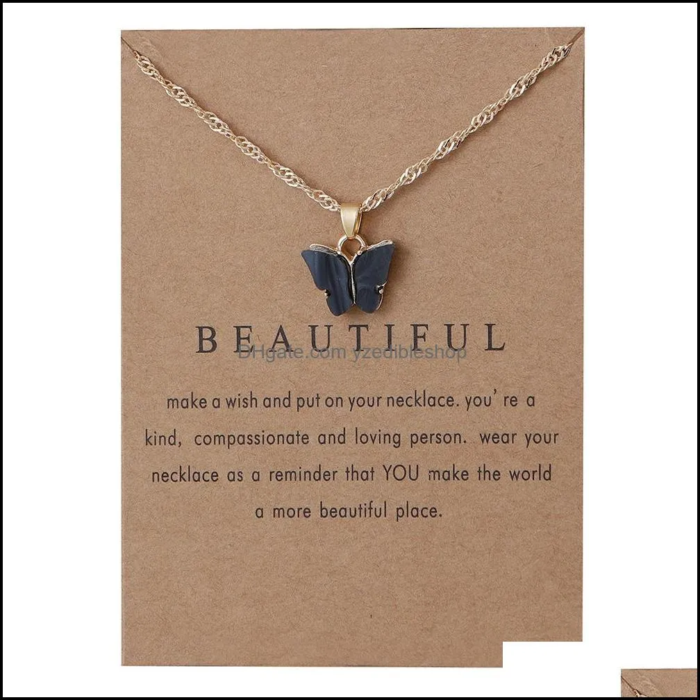 korean acrylic cute butterfly pendant necklace for women sweet animal statement necklace jewelry with gifts card