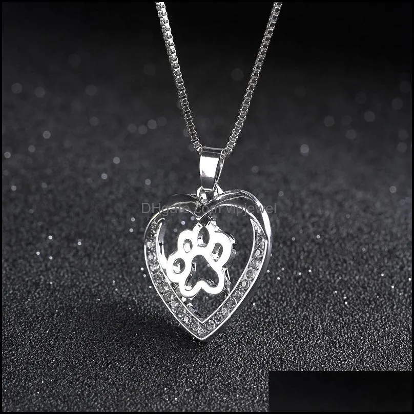 pretty high quality pet dog paw love heart pendant silver color choker necklaces for women jewelry heart necklace vipjewel