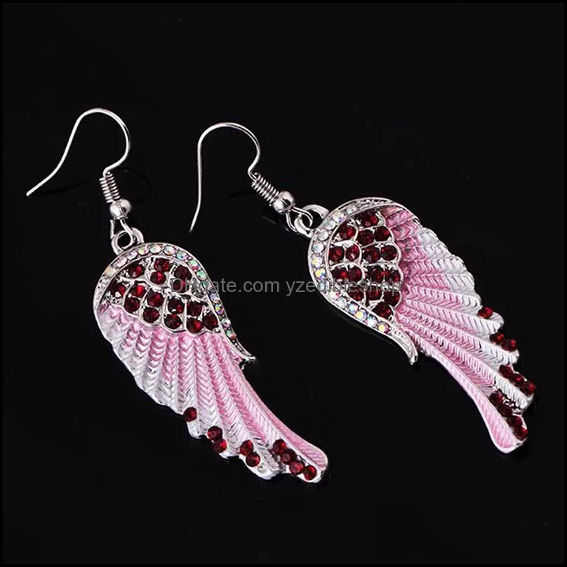 elegant retro angel wings dangle earrings fashion unique rhinestone feather drop earrings gothic jewelry for women gift