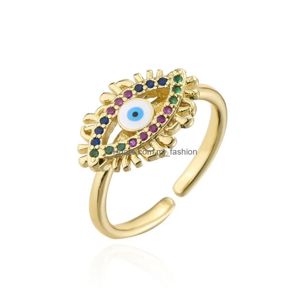 fashion jewelry enamel evil eye ring colorful zircon blue eyes adjustable rings