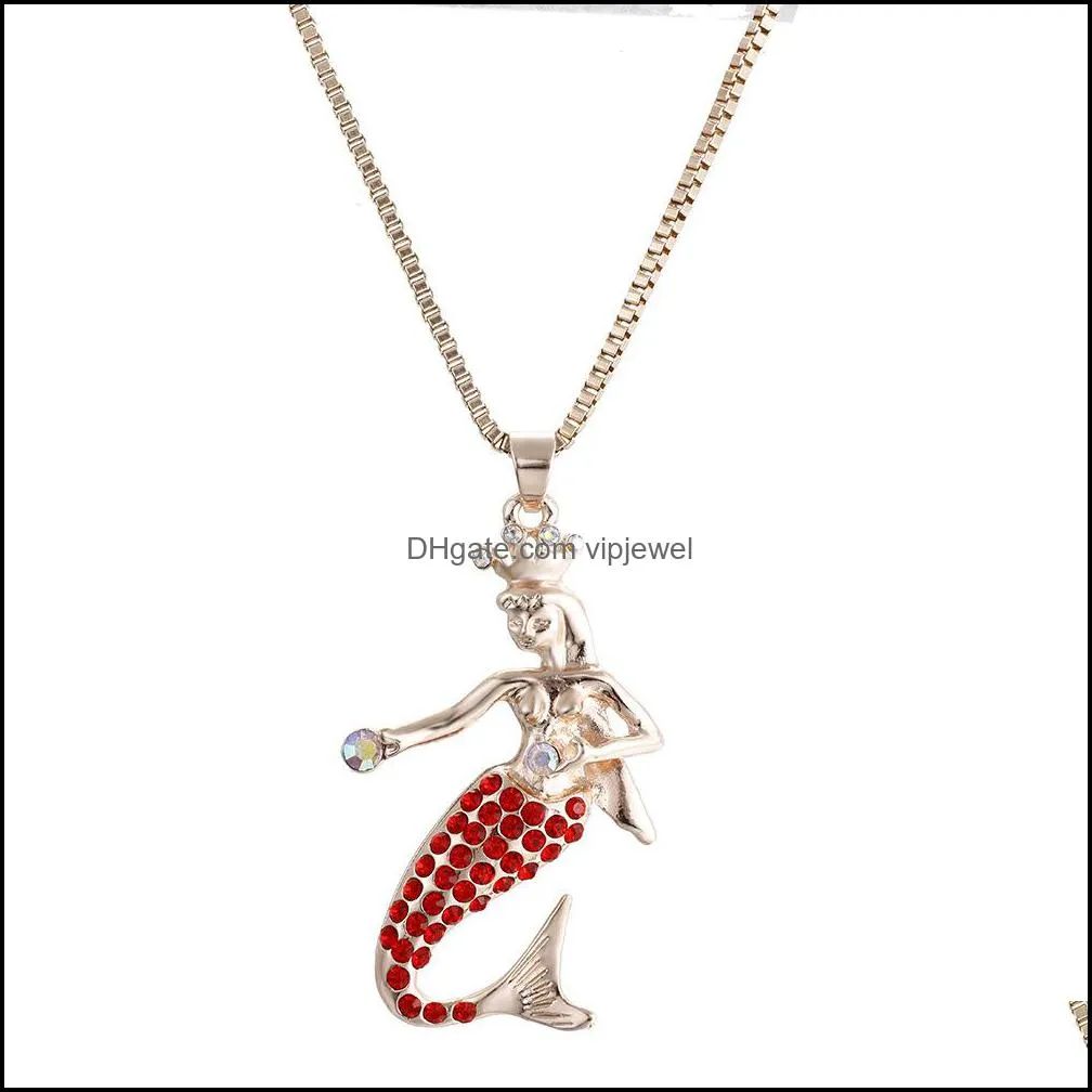 mermaid pendants necklaces for women fashion long chains necklaces enamel crystal necklace beautiful mermaid necklace vipjewel