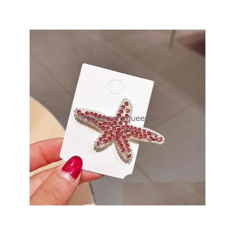 fashion jewelry pearls rhinstone starfish hair clip barrette womens girls hairpin barrettes dukbill toothed bobby pin