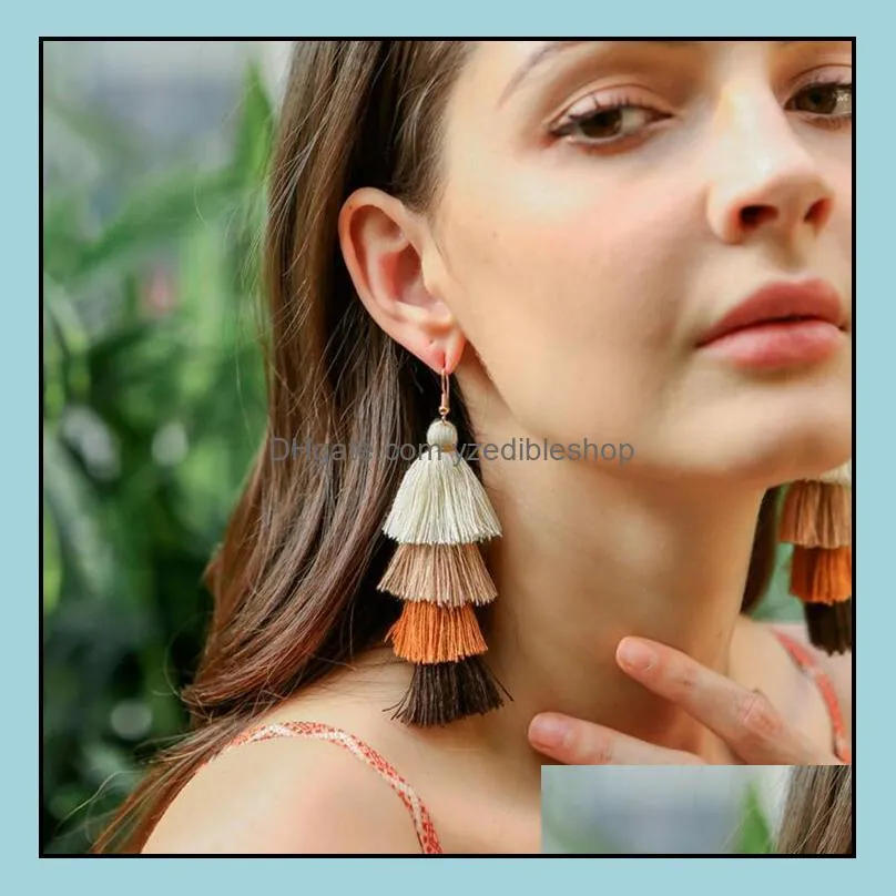 bohemian 4 layered fringed luxury ethnic statement tassel earrings 2020 boho fashion jewelry for women long drop dangle earrings