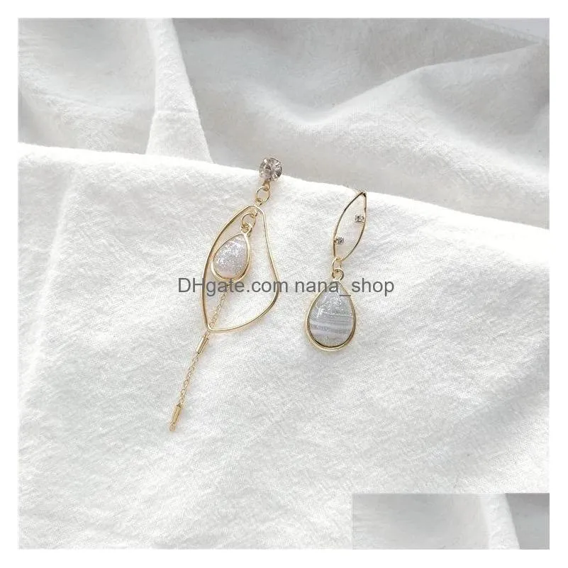 fashion jewelry s925 silver post earrings asymmetrical geometry raindrop agate tassel dangle stud earrings
