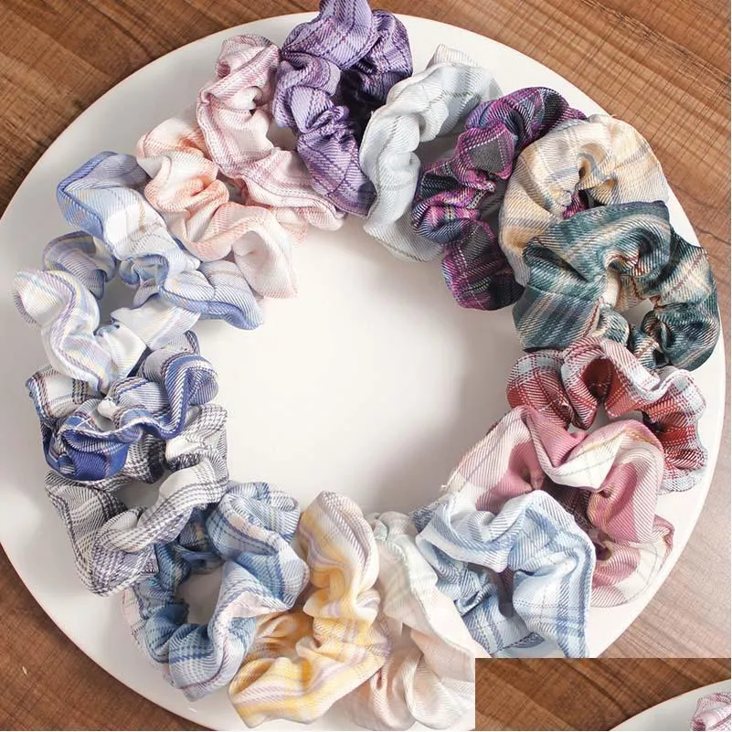 women stripe plaid scrunchies autumn and winter fashion scrunchie for girls ponytail holders hair ring hair accessories