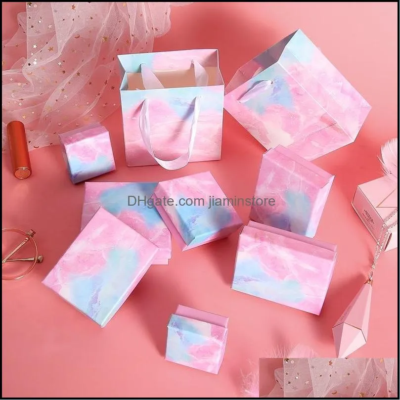 fashion marble print diy handmade jewelry box gradient cloud gift packaging paper case small  necklace earrings set packagings