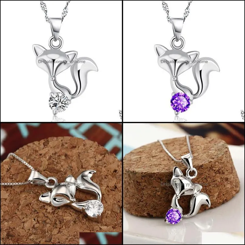 fashion sweet fox pendant fashion jewelry short clavicle chain peach blossom diamond charm fox pendants necklaces birthday pa yydhhome