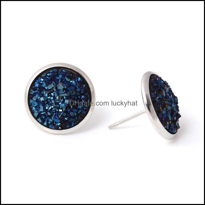 luxury druzy stud earrings for women bling resin drusy stone earrings girls fashion jewelry in bulk