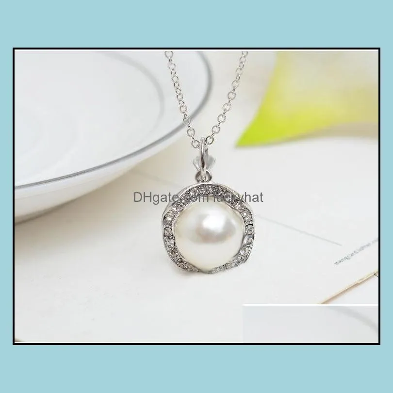 women wedding pearl pendant necklace stud earrings set for ladies crystal faux fake pearl jewelry bride bridesmaid engagement gift