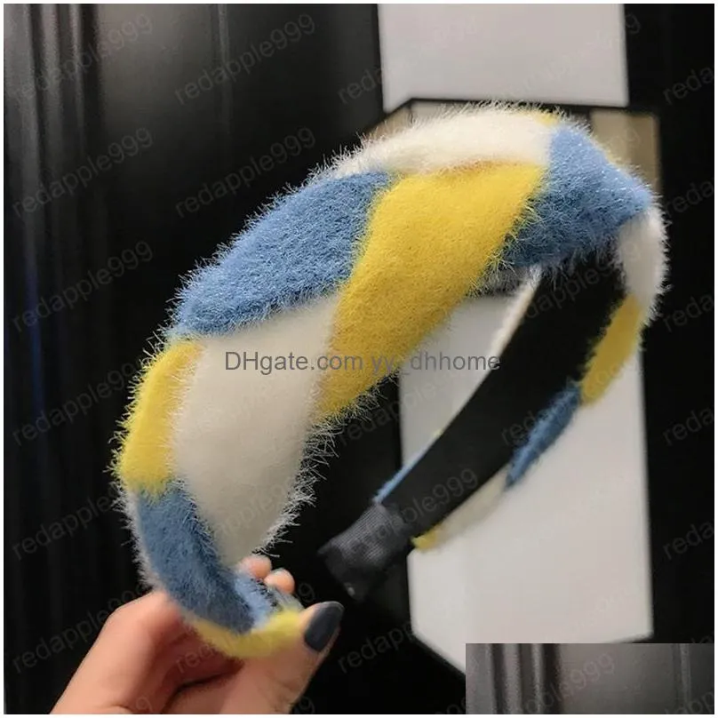 plush headband women twist braid colorful hairband girls fashion fur hairbands soft wide headwear girls party headware 