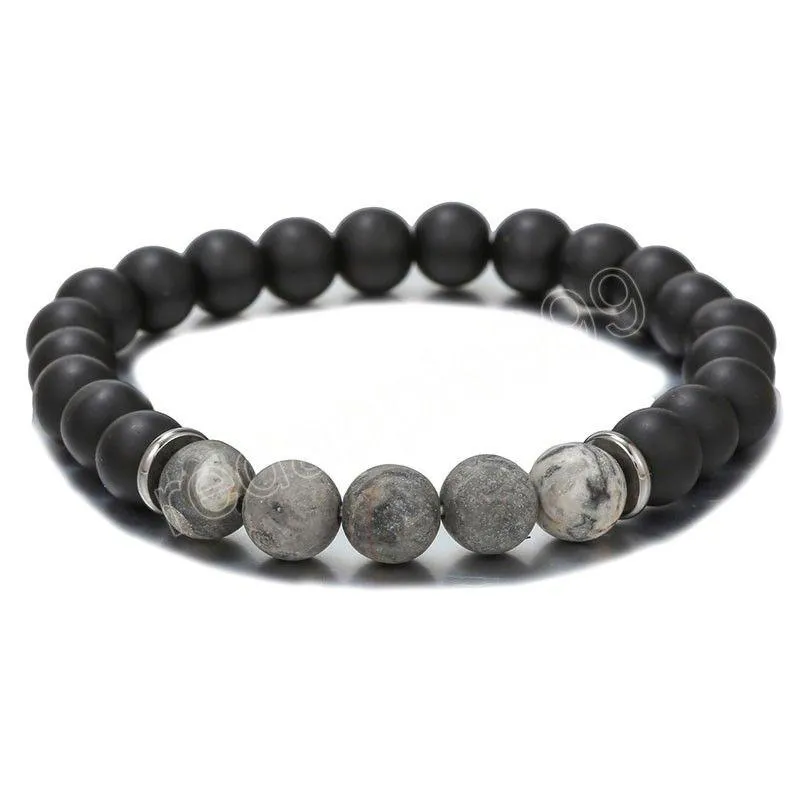 8mm 10mm natural stone handmade beaded strands charm bracelets yoga silver plated elastic bangle jewelry for women men