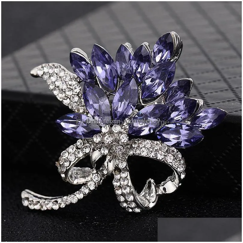 high quality crystal rhinestone flower metal brooches rose gold plated brooch pins wedding bridal fashion jewelry