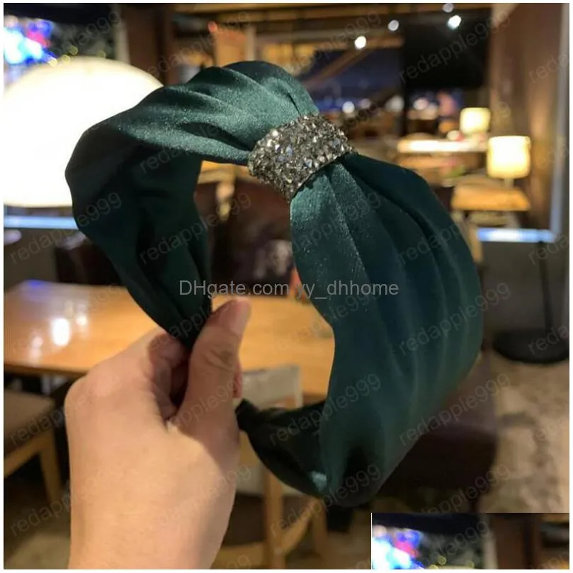  fashion wide side headband women shining rhinestone knot hairband adult solid classic headwear turban hair accessories