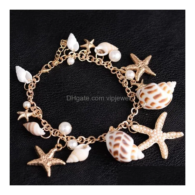 europe fashion jewelry womens conch shells starfish charms beads necklace lady layer necklace bracelet