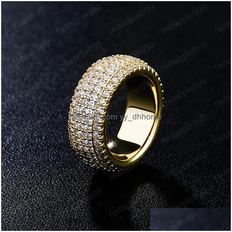 5 layer zirconia band ring full micro pave cubic zirconia rings high quality hip hop fashion jewelry for men women